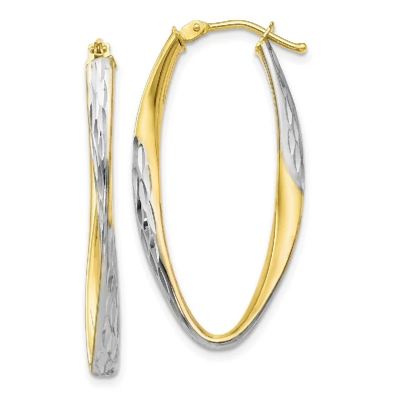 Curata 10k Yellow Gold White Rhodium plated Sparkle Cut 36x2.75mm Hoop Earrings - 36x2.75mm Wide 2.75mm Thick