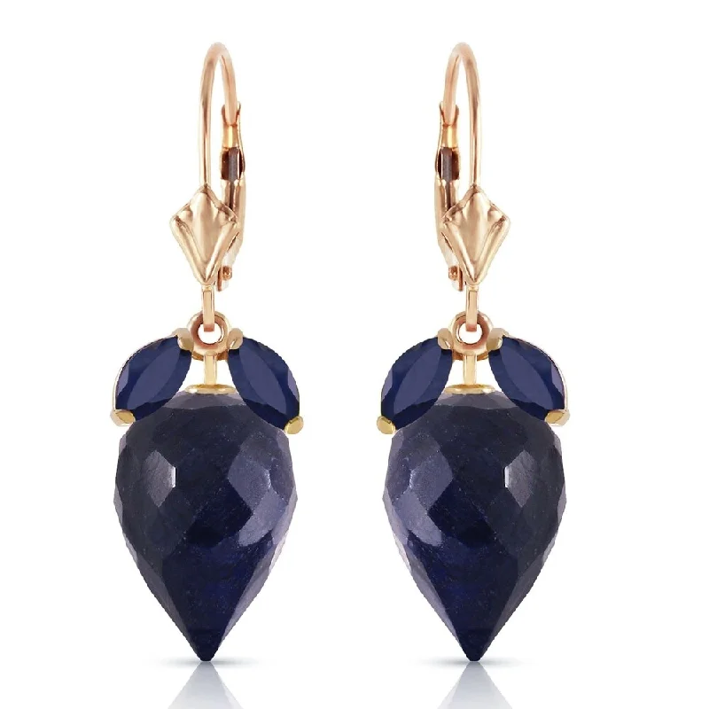 26.8 Carat 14K Solid Gold Earrings Pointy Briolette Sapphire