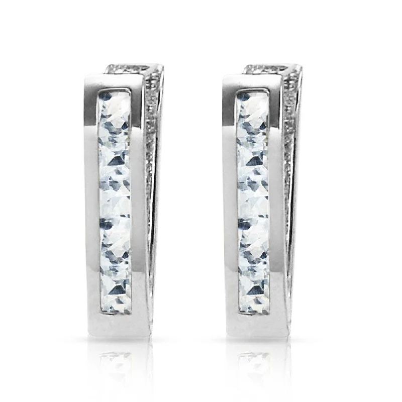 0.85 Carat 14K Solid White Gold Oval Huggie Earrings Aquamarine