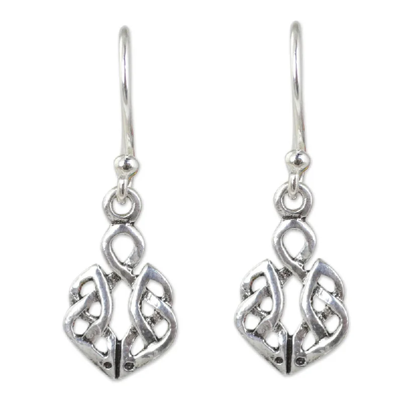 NOVICA Handmade Sterling Silver Celtic Dara Knot Earrings (Thailand) - 1.1*0.4