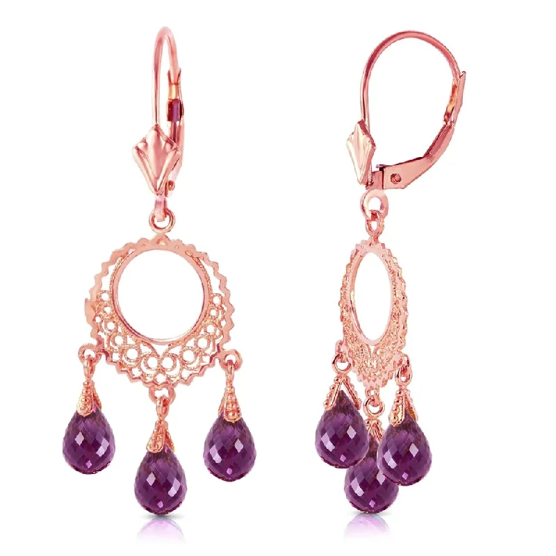 3.75 Carat 14K Solid Rose Gold Chain Drop Earrings Amethyst