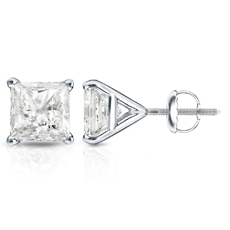 Auriya 14k Gold 1ctw Princess-cut Diamond Stud Earrings Martini-set (I-J, I1-I2)