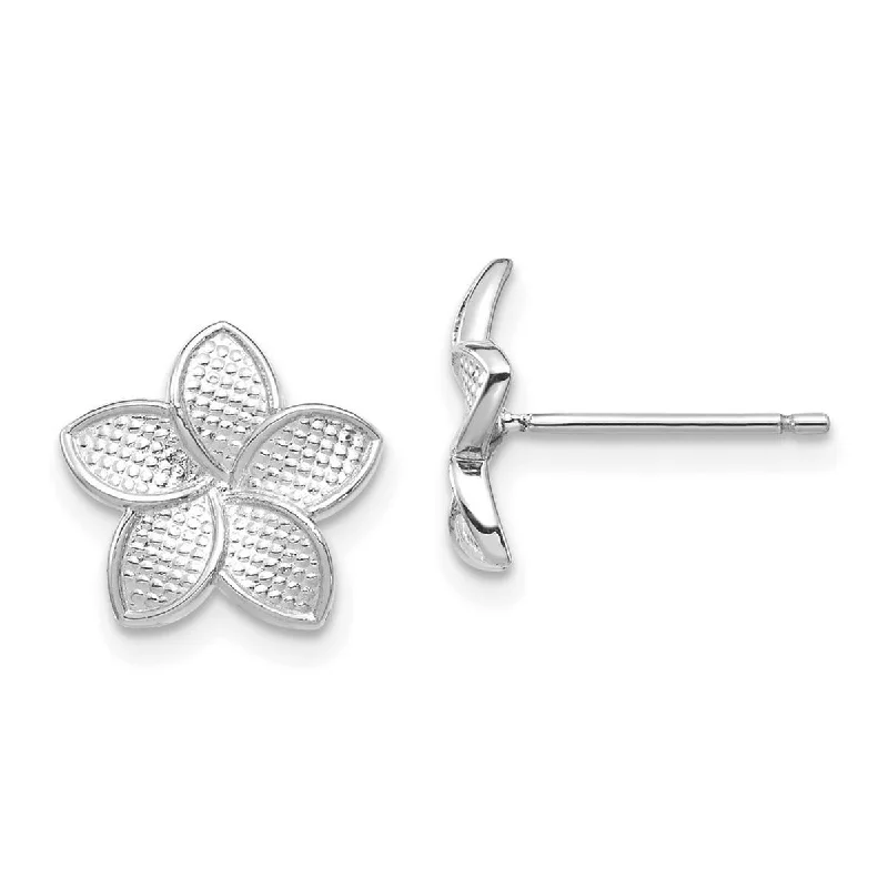 Curata 14k White Gold 11mm Polished and Textured Plumeria Post Earrings