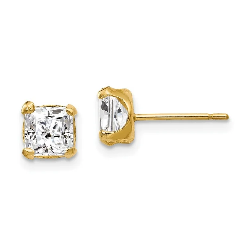 Curata 14k Yellow Gold Polished 5mm Square CZ Cubic Zirconia Post Earrings - 5x5mm