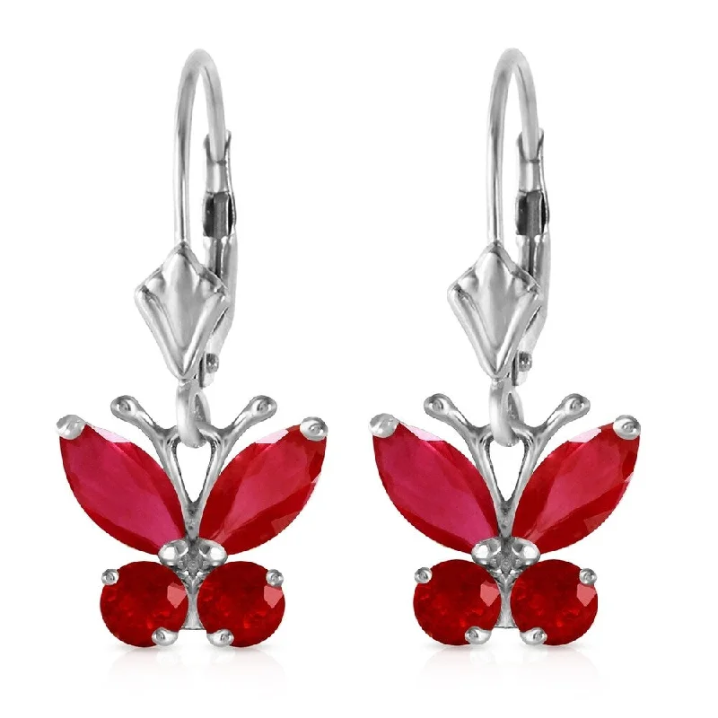 1.24 Carat 14K Solid White Gold Butterfly Earrings Natural Ruby