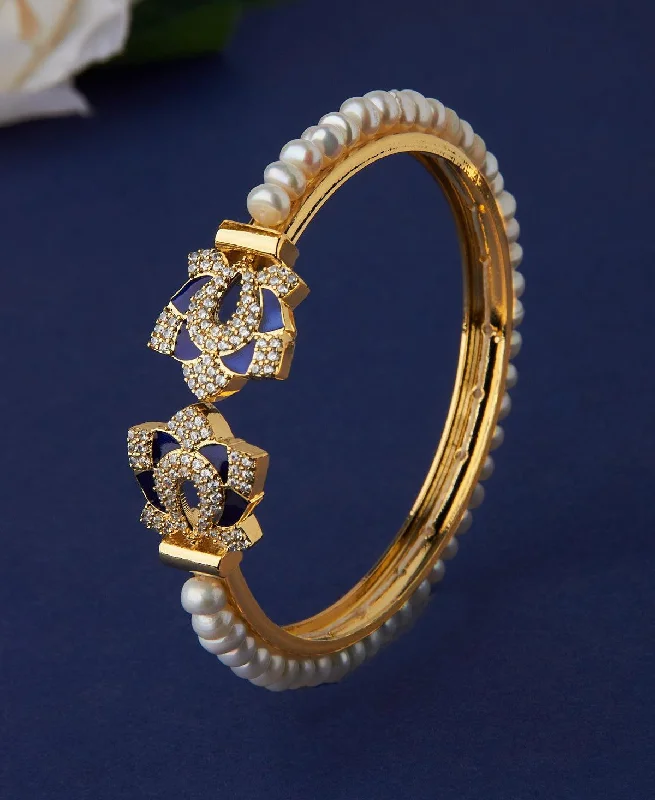 Stunning Floral Stone Studded Pearl Bangle