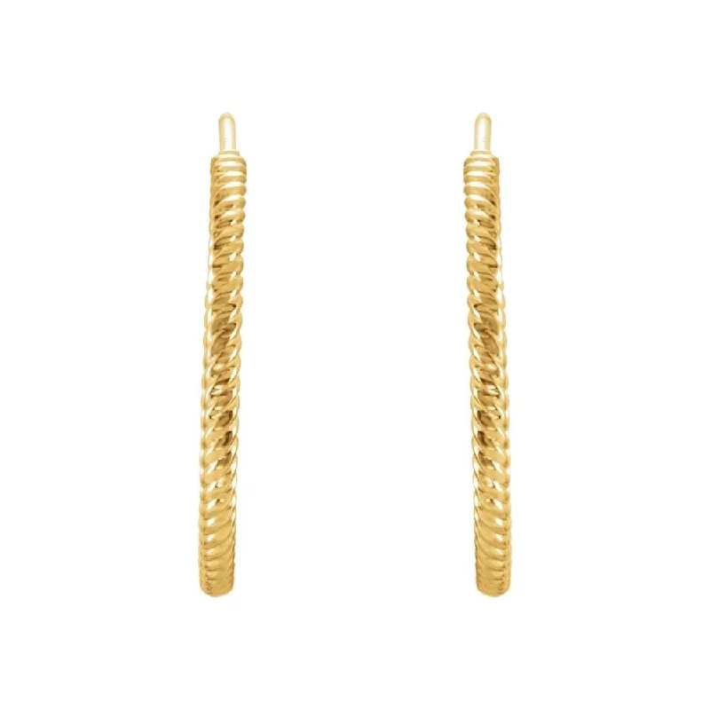 14K Yellow Gold 21 mm Rope Hoop Earrings for Women