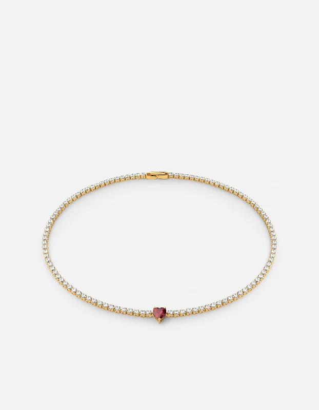 Philo Heart Tennis Choker, Gold Vermeil/Topaz & Garnet