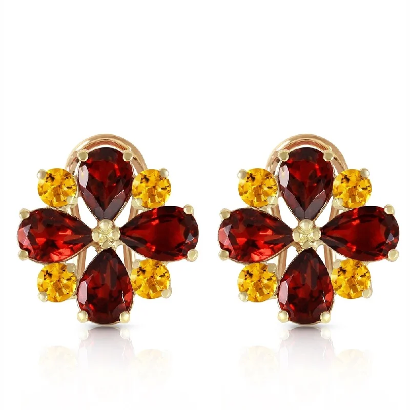 4.85 CTW 14K Solid Gold French Clips Earrings Garnet Citrine