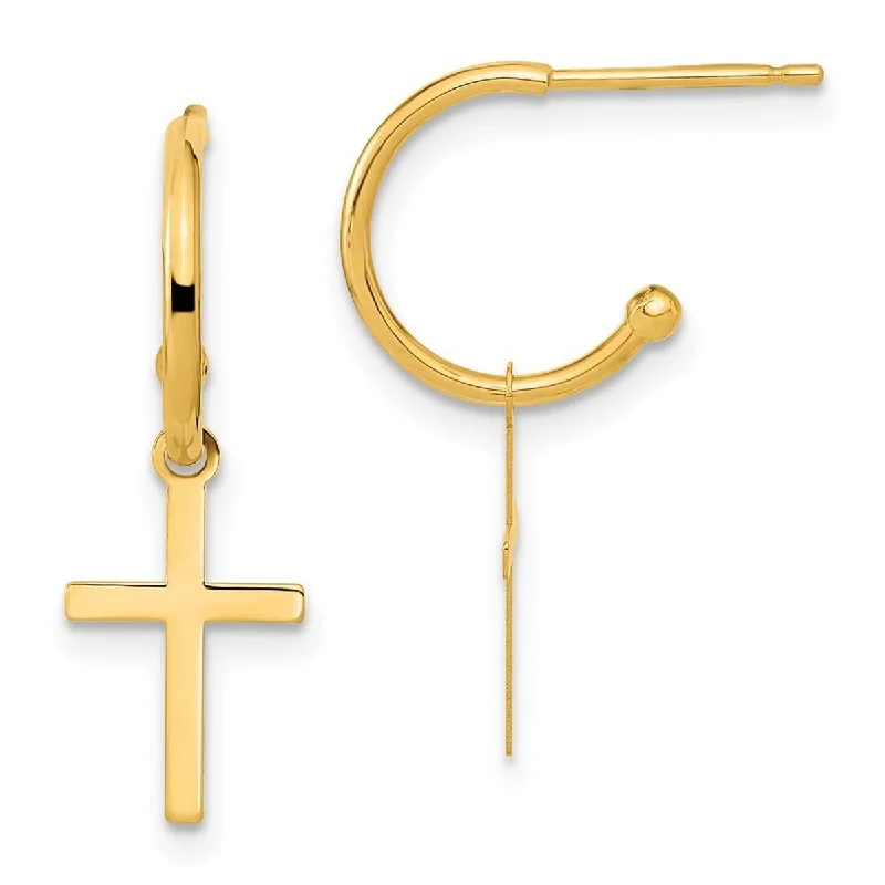 Curata 14k Yellow Gold Polished Religious Faith Cross Drop Dangle Earrings 24.2x8.15mm