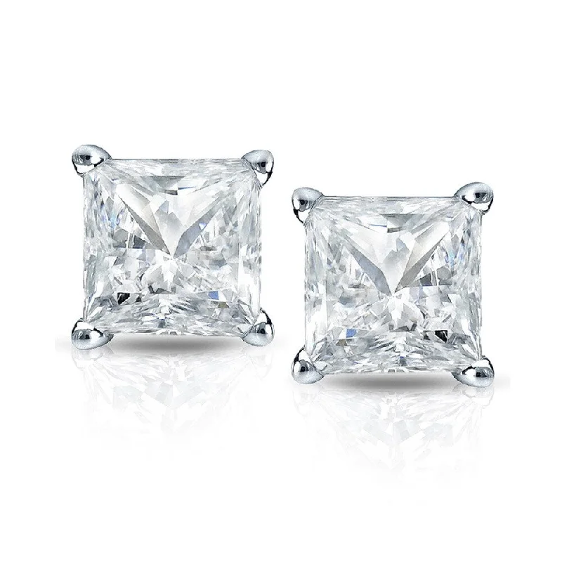 14k Gold Princess-Cut 1 1/2ct TDW TDW Martini Set Diamond Stud Earrings by Auriya (I-J, SI2-SI3)