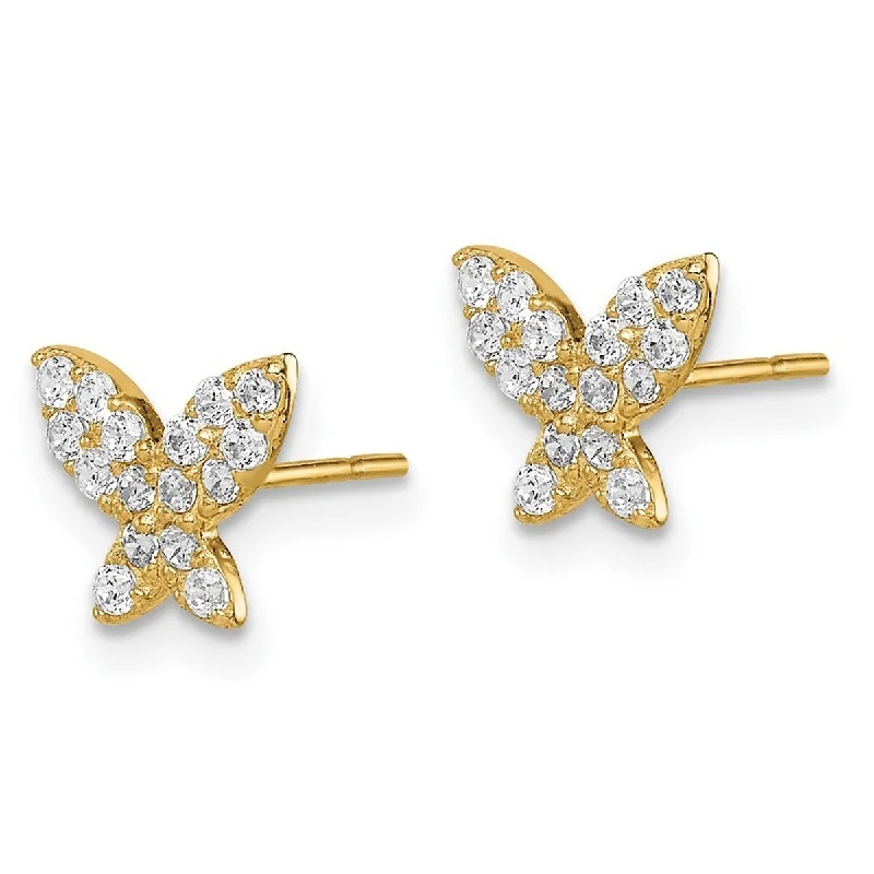 Curata 14k Yellow Gold Butterfly Cubic Zirconia 7.3mm Post Earrings