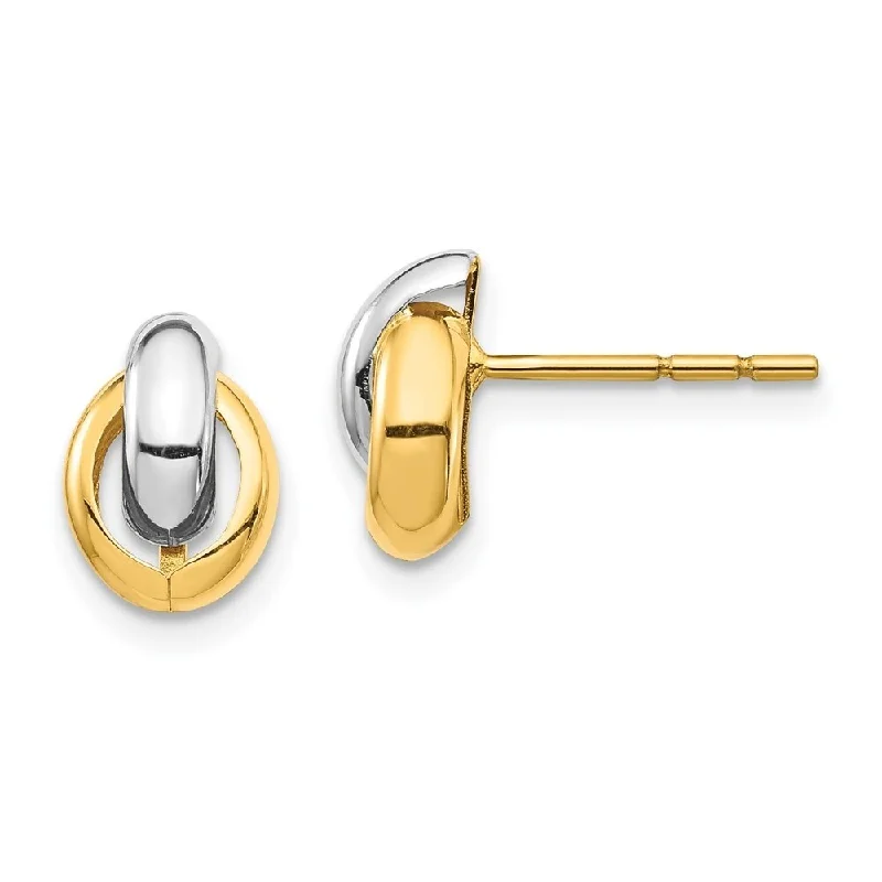 Diamond2Deal 14k Yellow Gold and White Rhodium Oval Post Dangle Earrings (L-9.9mm, W-6.8mm)