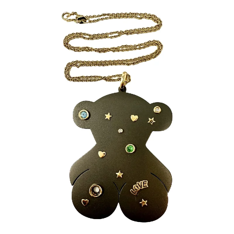 14K Gold EFFY Chain with Titantium Tous Bear Pendant with Semiprecious Stones