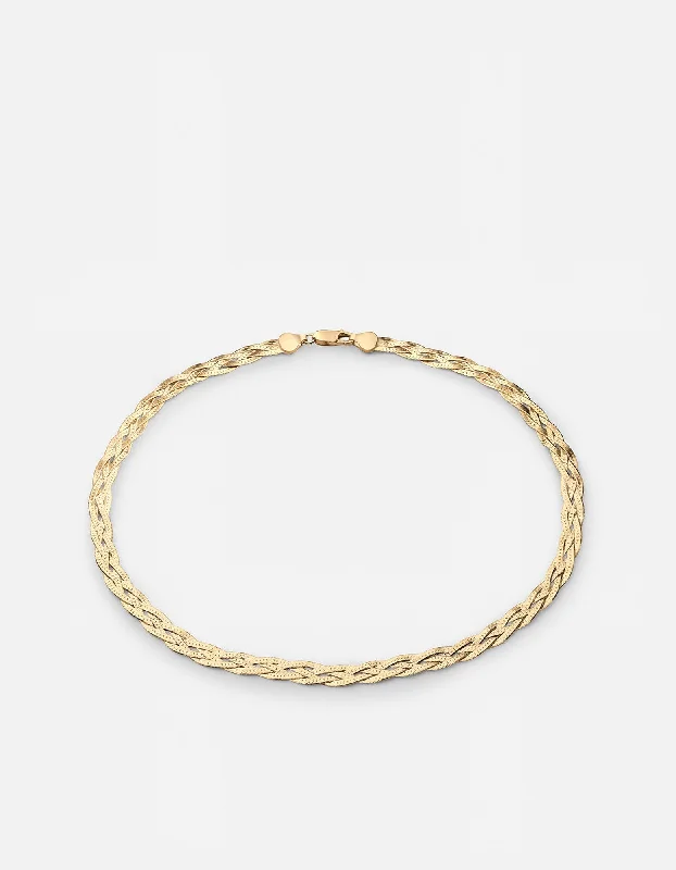 Slim Braided Herringbone Choker, Gold Vermeil