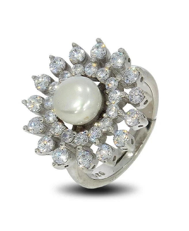 Sterling Pearl Studded Silver Ring