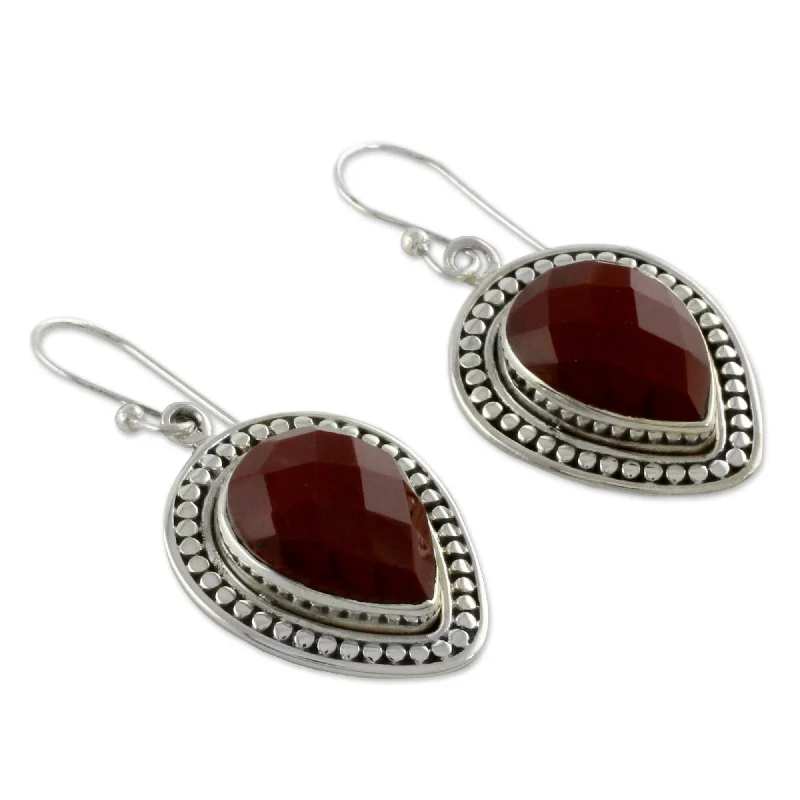 Sterling Silver Facets of Fire Jasper Earrings (India) - 1.6*0.8