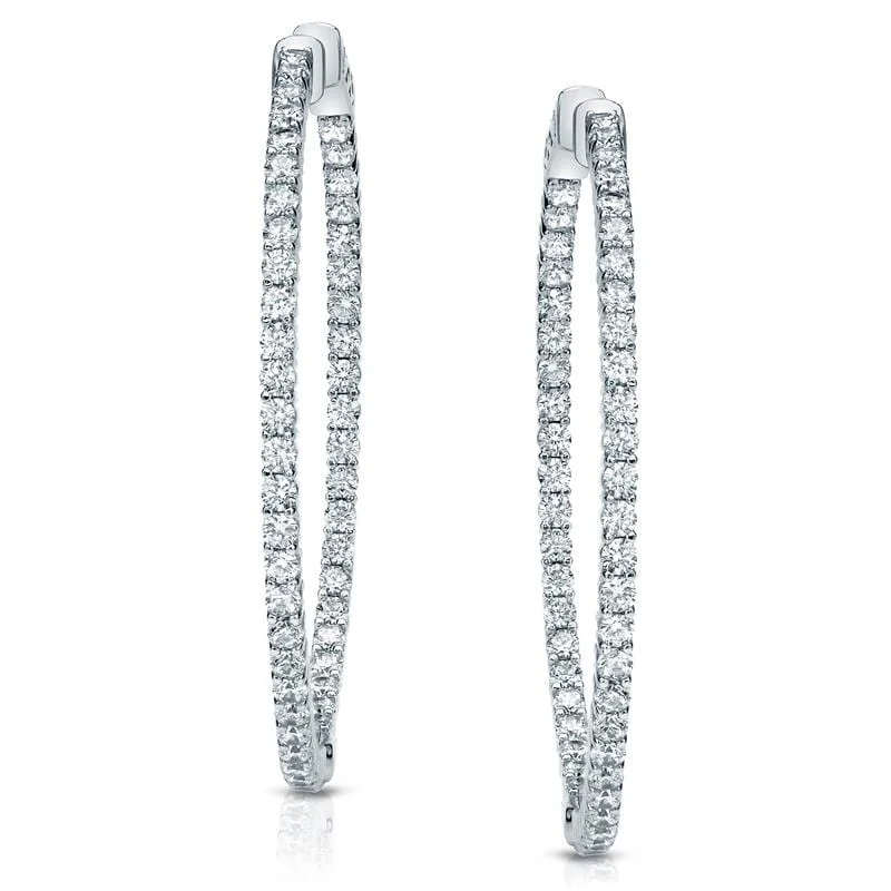 Auriya 14k Gold 3 carat TW Shared Prong Medium Diamond Hoop Earrings (H-I, SI1-SI2) - 1.75-inch