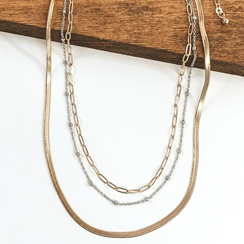 Multi Strand Chain Necklace in Gold/Silver