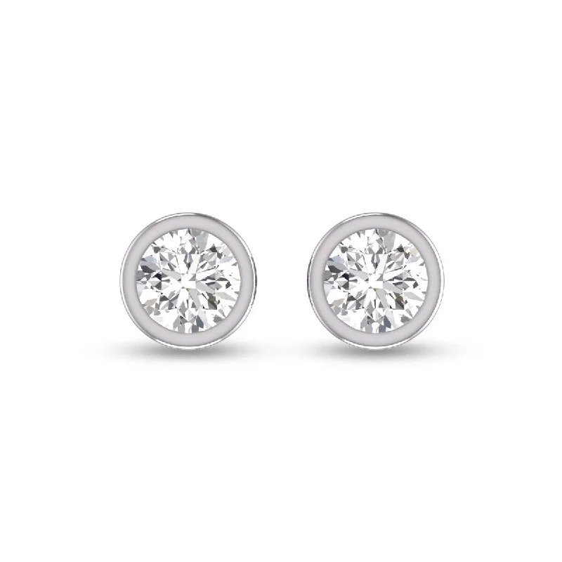 Marquee Lab Grown 3/4 Carat Round Bezel Set Solitaire Diamond Earrings in 14K White Gold