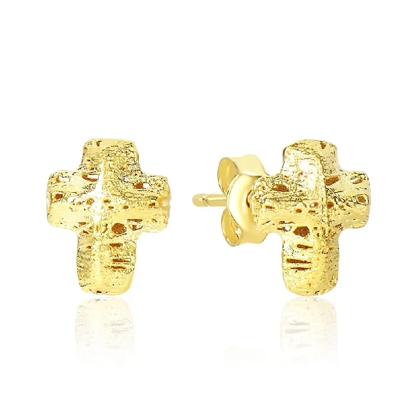 14k Yellow Gold Puff Crucifix Earrings with Texture