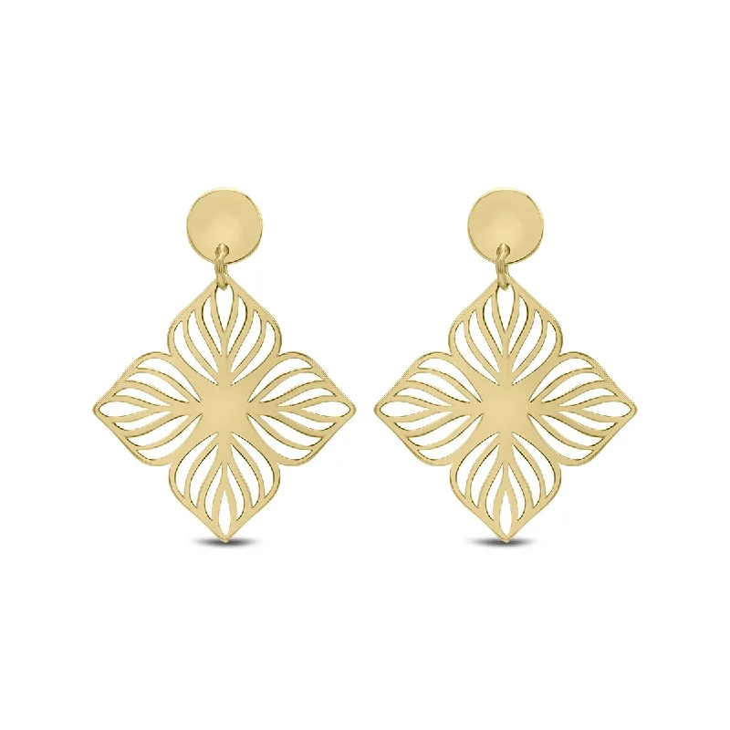 Marquee Jewels 14K Yellow Gold Flower Cutout Drop Earrings