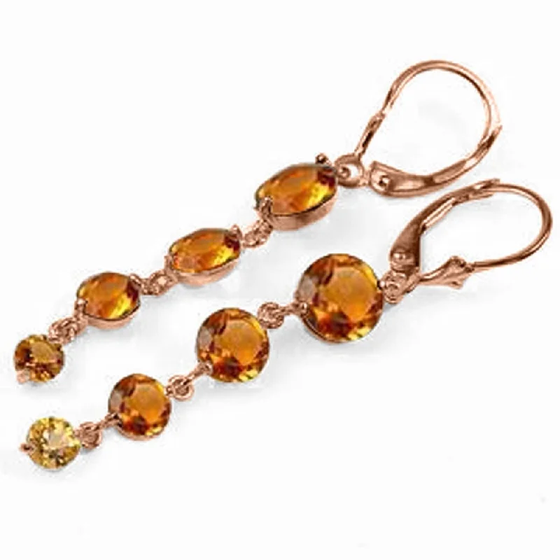 14K Solid Rose Gold Chandelier Earrings with Natural Citrines