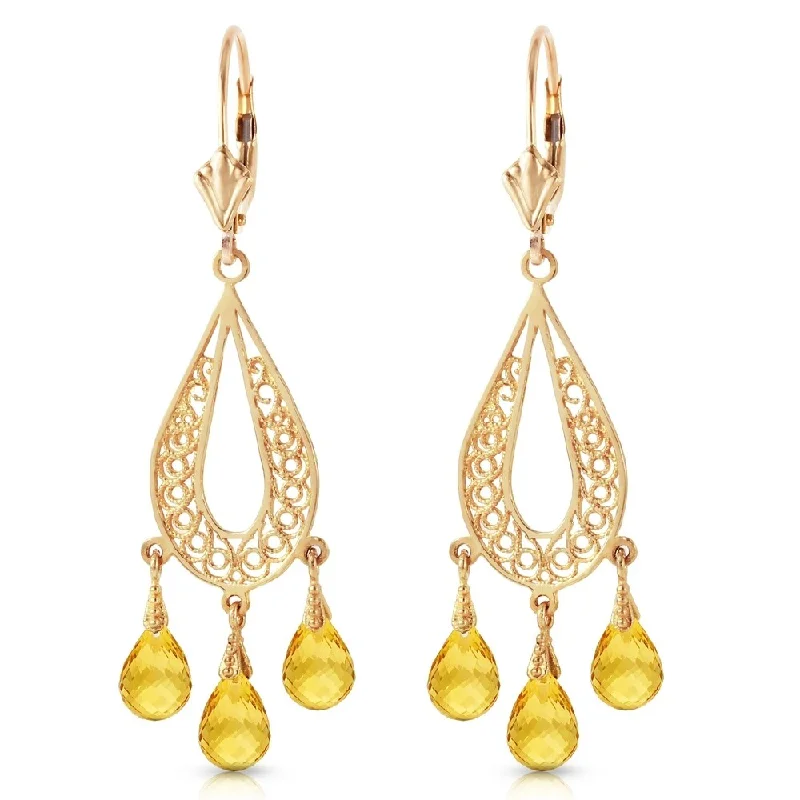 3.75 Carat 14K Solid Gold Chandelier Earrings Natural Citrine