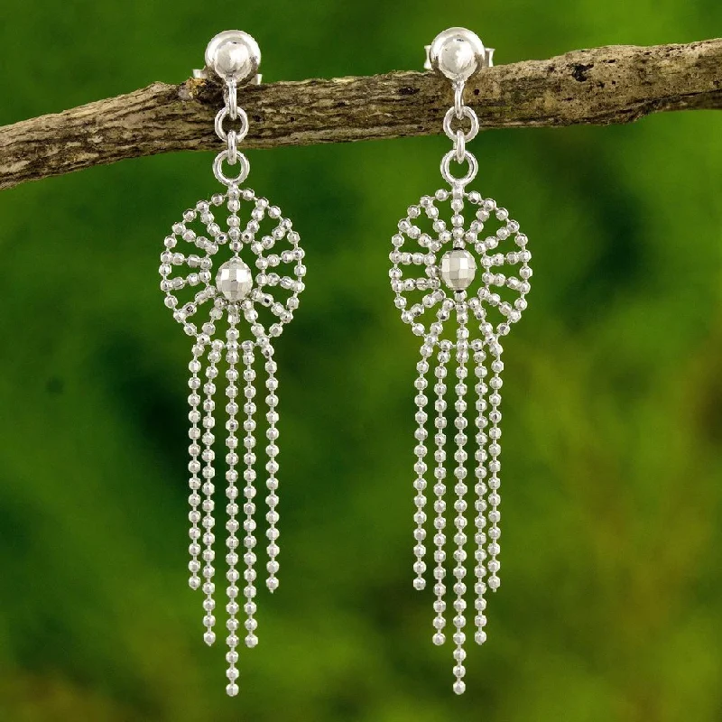 NOVICA Handmade Sterling Silver 'Moonbeam Cascade' Earrings (Thailand) - White - 2*0.4