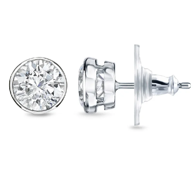 14k Gold 1 2/5ct TDW Round Diamond Bezel Stud Earrings by Auriya (H-I, SI1-SI2)